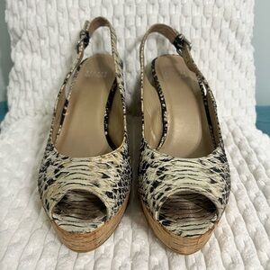 Stuart Weitzman Snake embossed Wedge Slingbacks platform peep toe 9.5